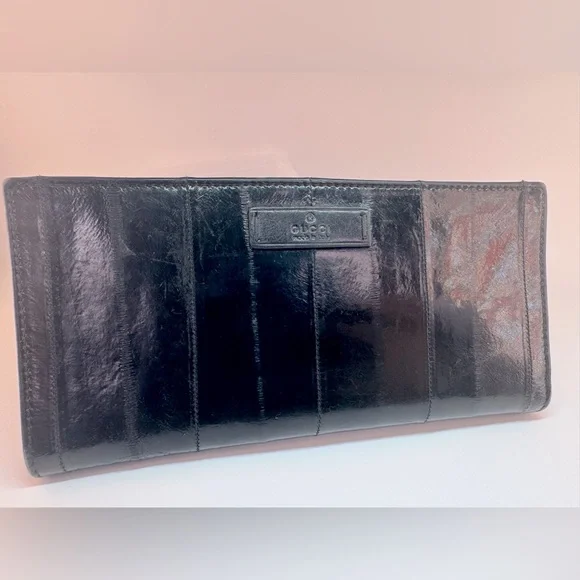 Gucci Long Wallet Black Eel Skin Vintage Exotic Leather Rare Authentic - Picture 15 of 15